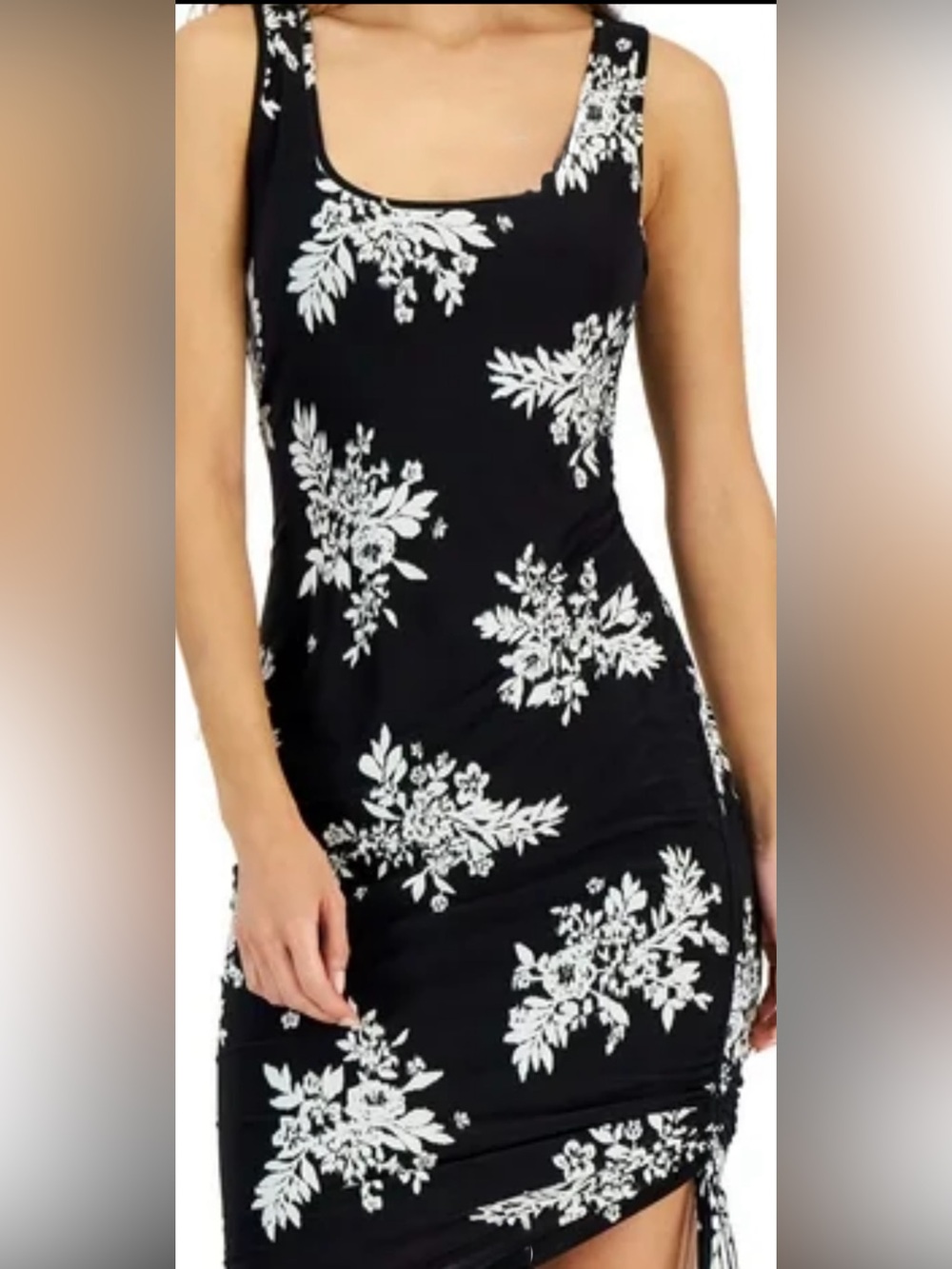 INC New Medium  Black and White Floral Tank Dress with Side Tie - NWT